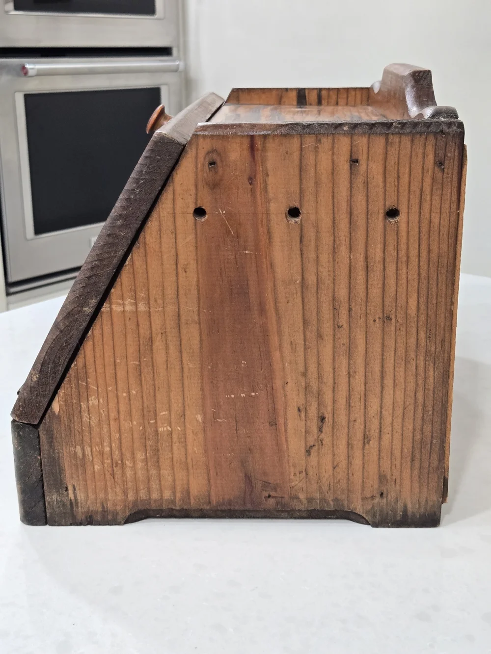 Vtg Wood Fresh Bread Box Stenciled Glass Face Farmhouse Breadbox Cottagecore